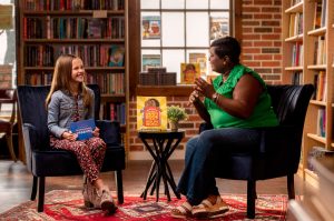 A fifth-grader interviewer talking with the author of book "My Very Favorite Book in the Whole Wide World".
