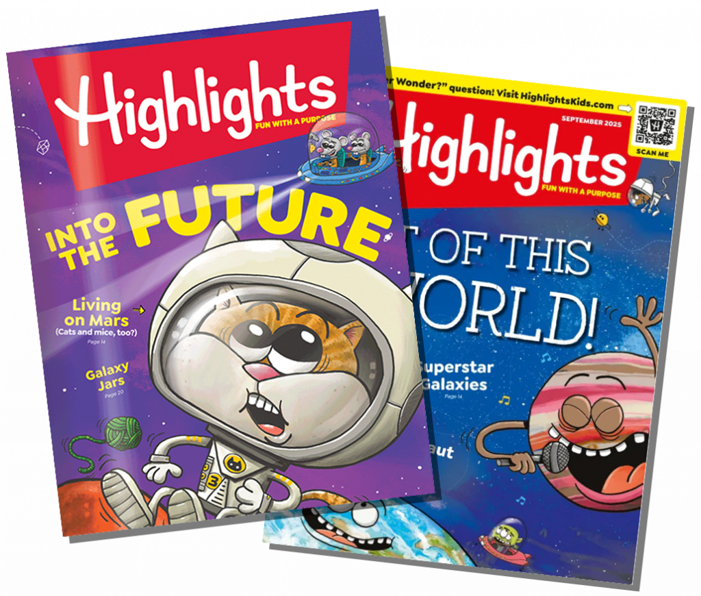 Two cover images of the Highlights children's magazine.