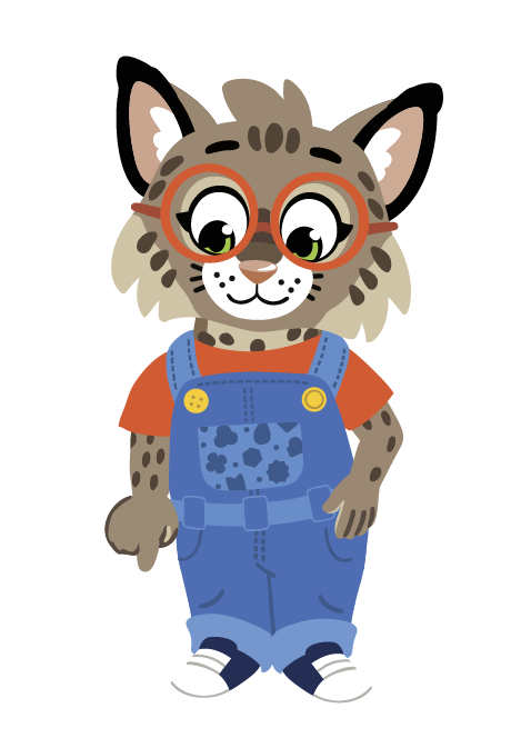 New Worlds Reading mascot Brooks Bobcat pointing down