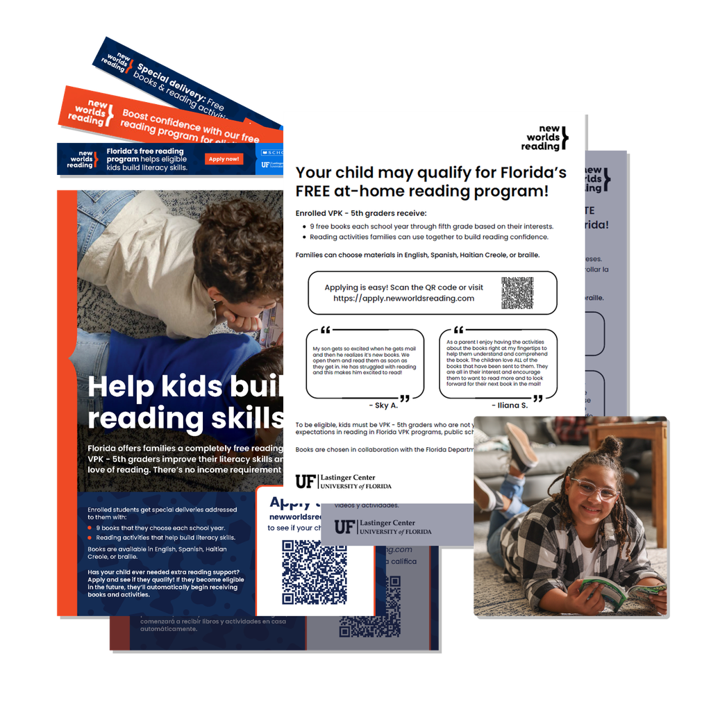 A sample of items available in the Outreach Toolkit, including digital and print posters, web banners, and photos.