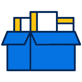 Square 2 An icon of a delivered package with books and other items in it.